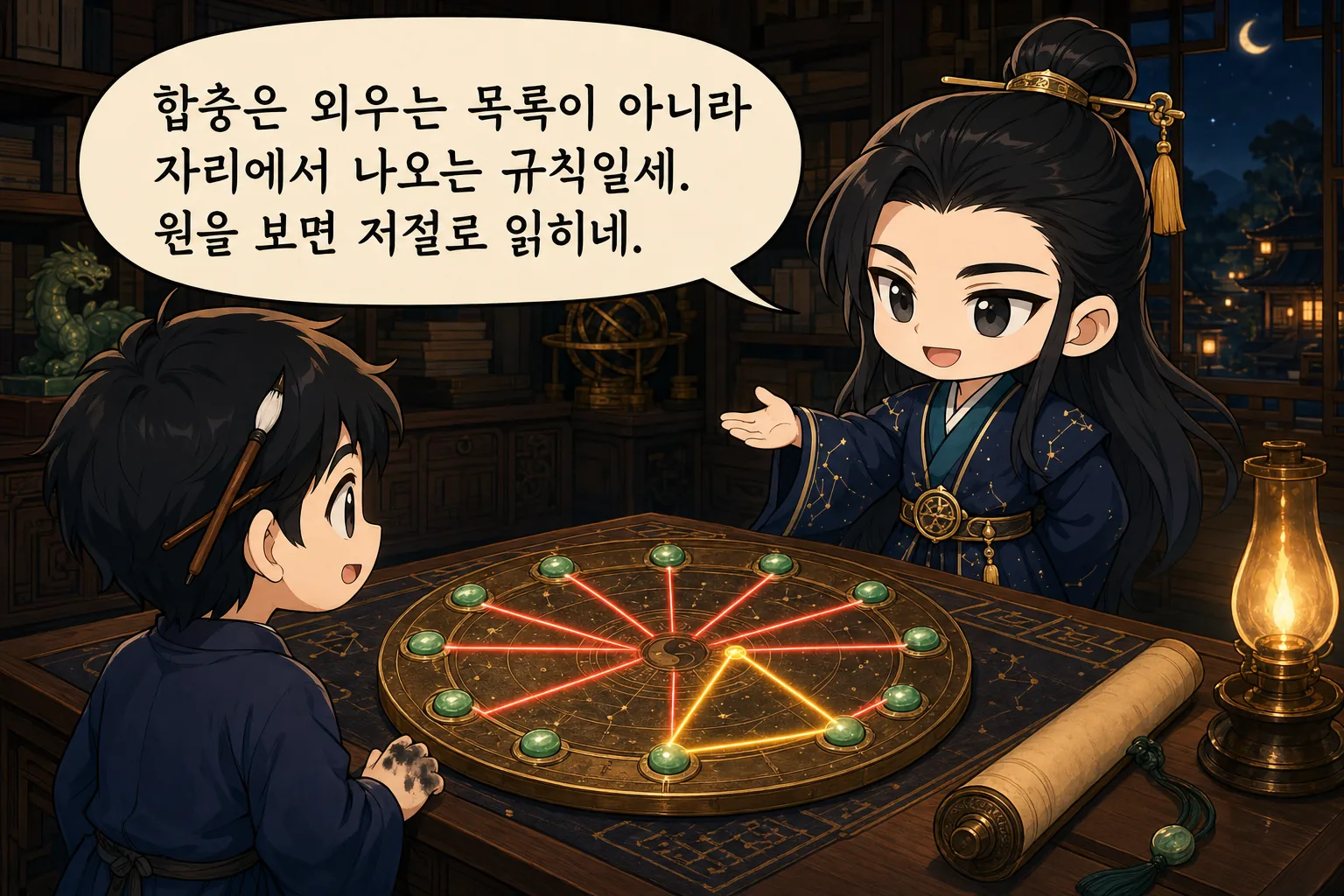 합충은 외우는 목록이 아니라 자리에서 나오는 규칙일세. 원을 보면 저절로 읽히네.