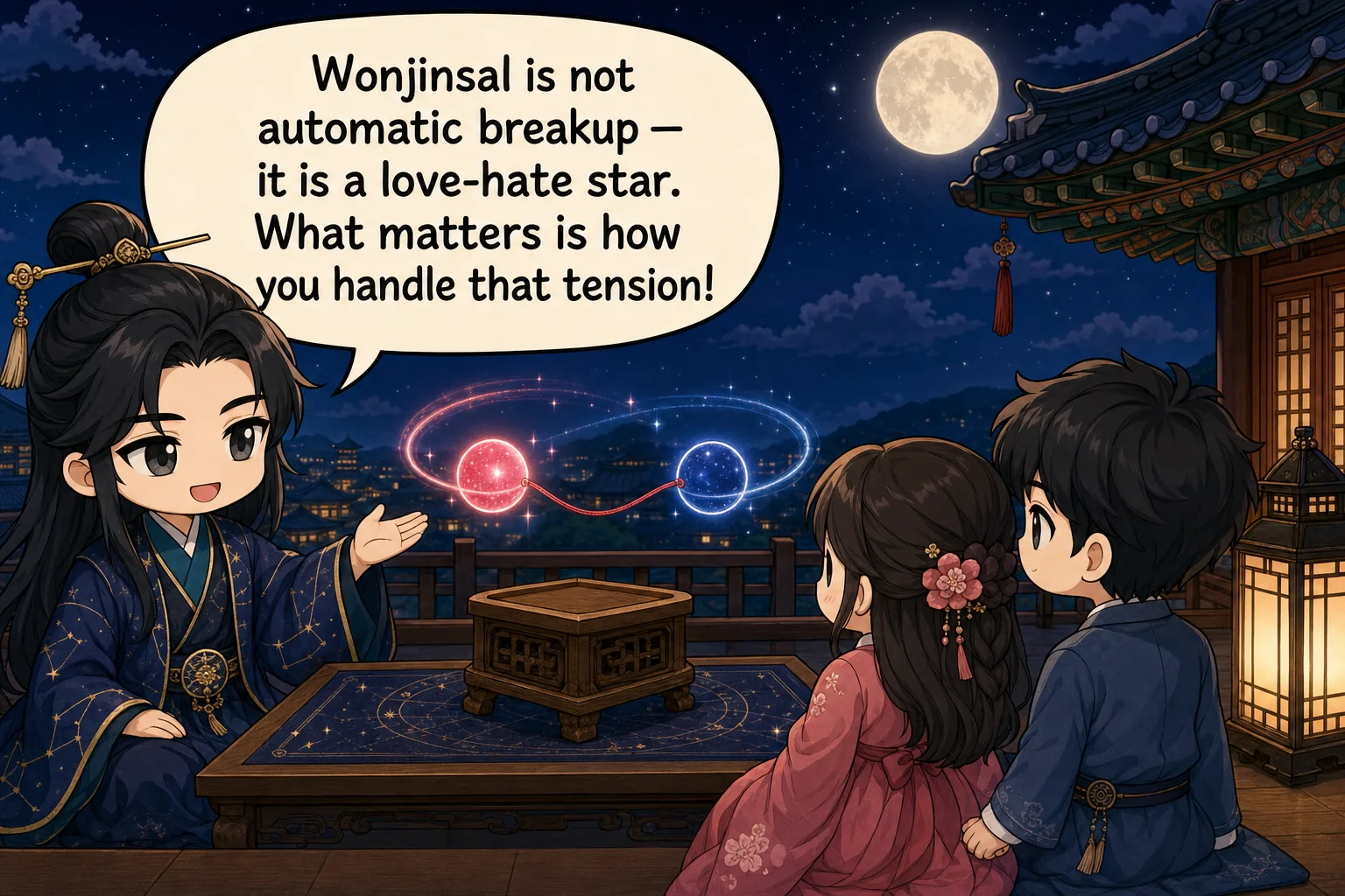 Wonjinsal is not automatic breakup — it is a love-hate star. What matters is how you handle that tension!